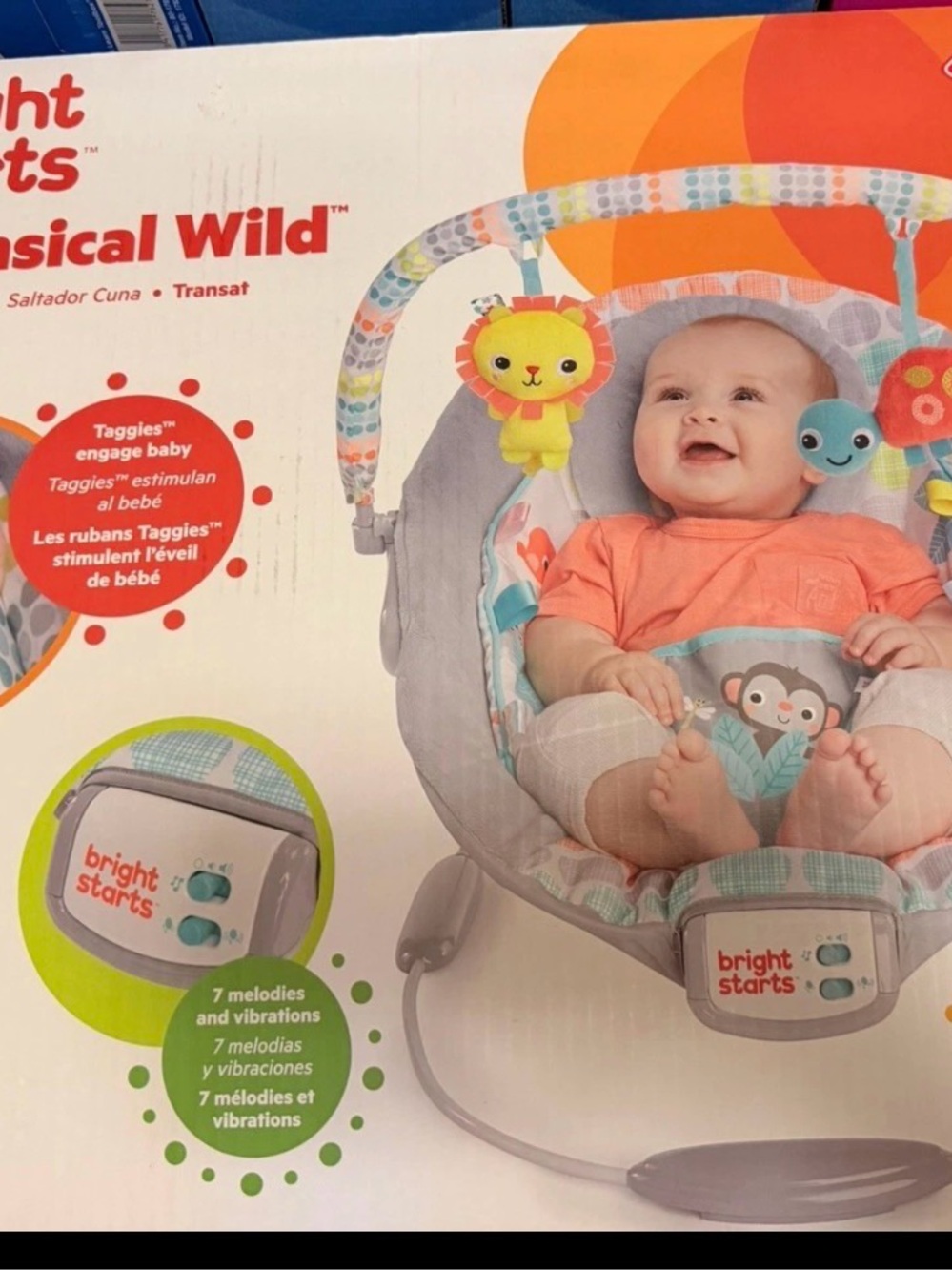 Bright Starts Musical Wild Baby Bouncer - Gray with Multicolor Accents